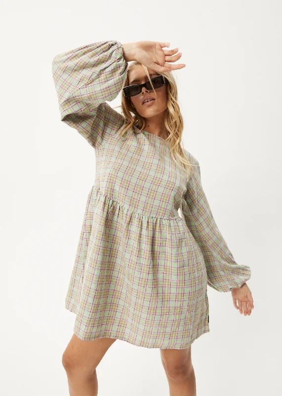 Grand Opening Sale AFENDS Womens Kali - Long Sleeve Mini Dress - Pistachio Check