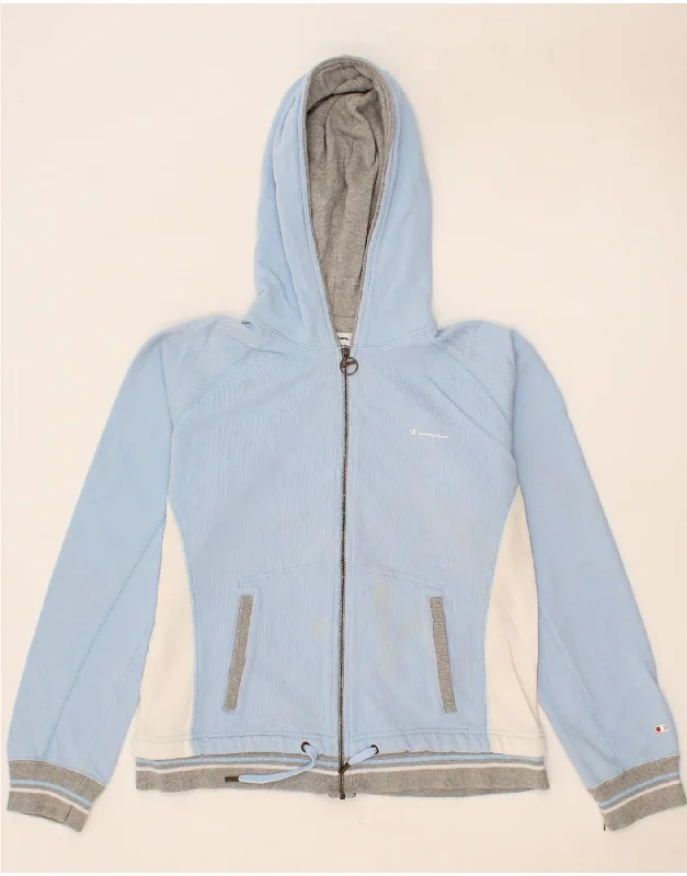 Exclusive Preview CHAMPION Womens Zip Hoodie Sweater UK 16 Large Blue Colourblock Cotton