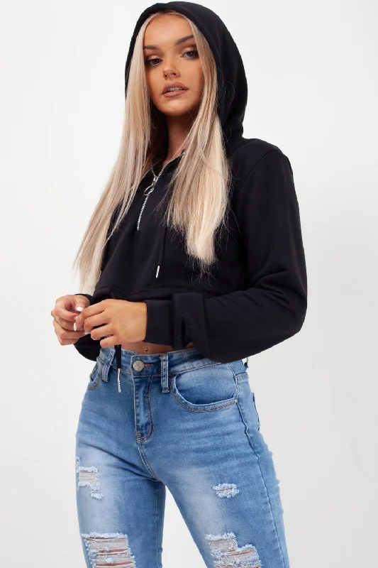 Fantastic Offers Black Oversized Crop Hoodie