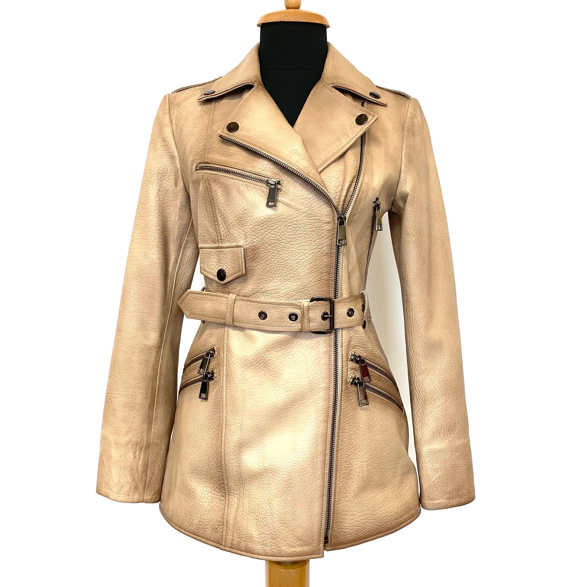 Low Prices Ali's Long Motorcycle Trench Lambskin Jacket