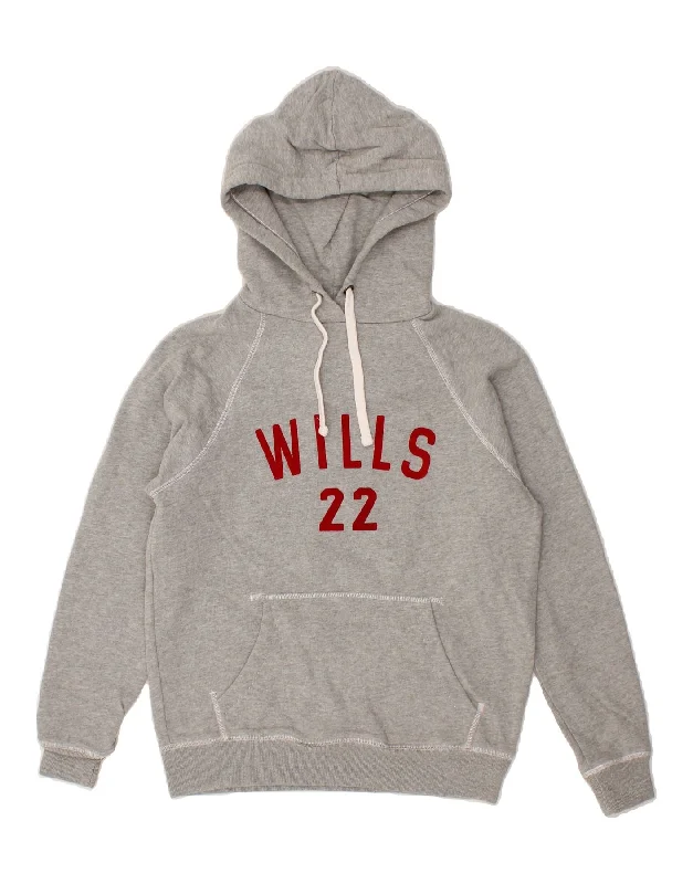 Exclusive Preview JACK WILLS Womens Graphic Hoodie Jumper UK 8 Small  Grey Cotton