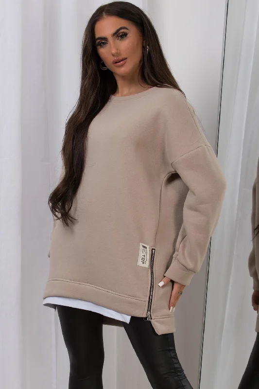 Instant Savings Sweatshirt With Side Zip Detail Beige