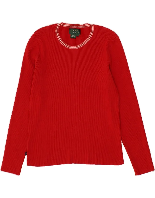 Can't Miss RALPH LAUREN Womens Crew Neck Jumper Sweater UK 14 Large Red Cotton