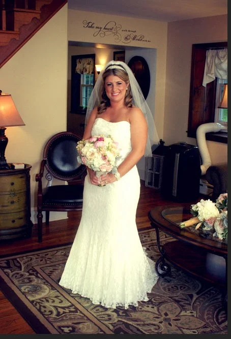 Massive Deals David's Bridal Galina-Strapless Lace Gown with Ribbon Detail-WG33