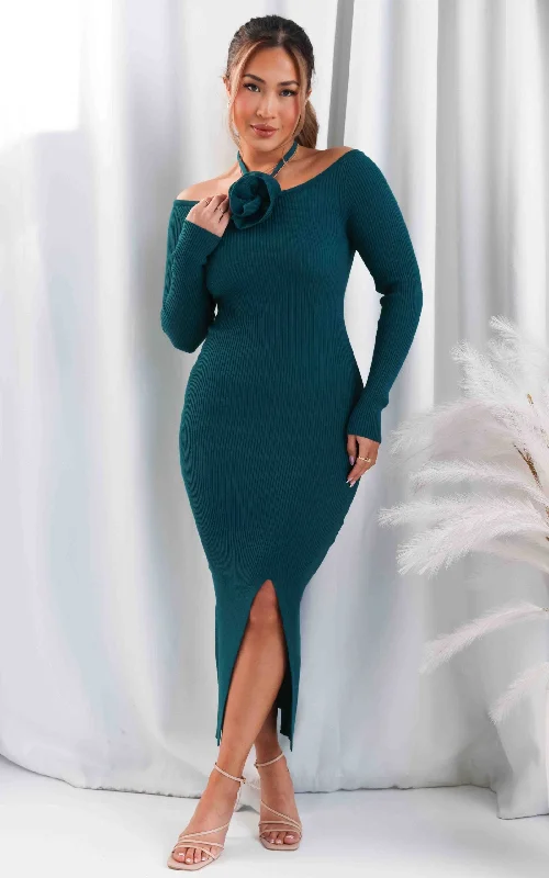 Grand Opening Sale Rosabelle Knit Maxi Dress - Teal