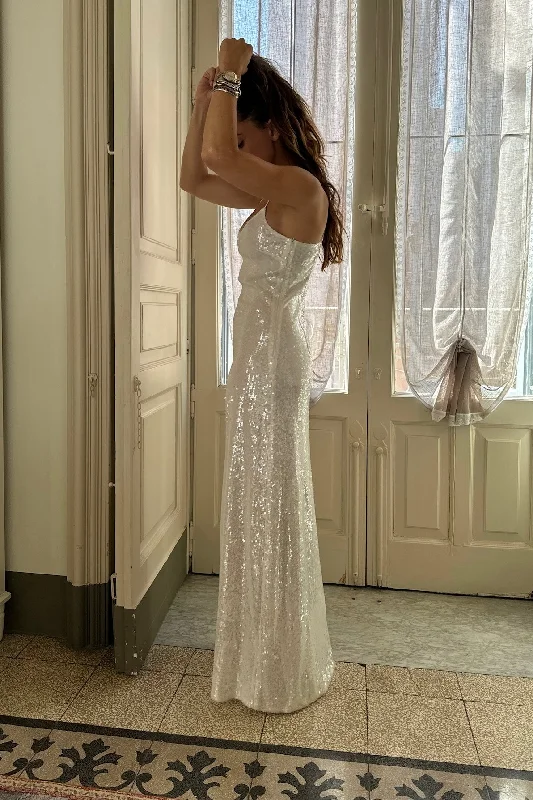 Take Advantage Gardenia White Sequin Maxi Dress