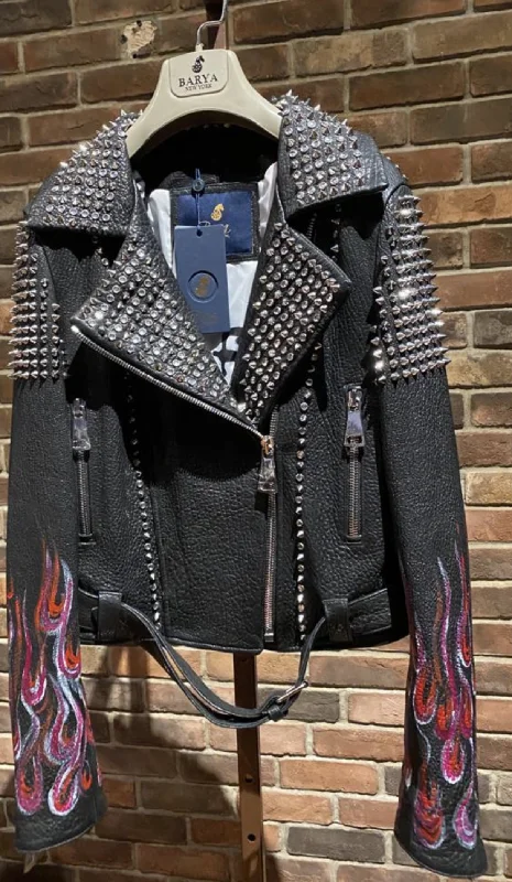 Limited Time Offer Woman's Hand Painted Fire Motorcycle Jacket