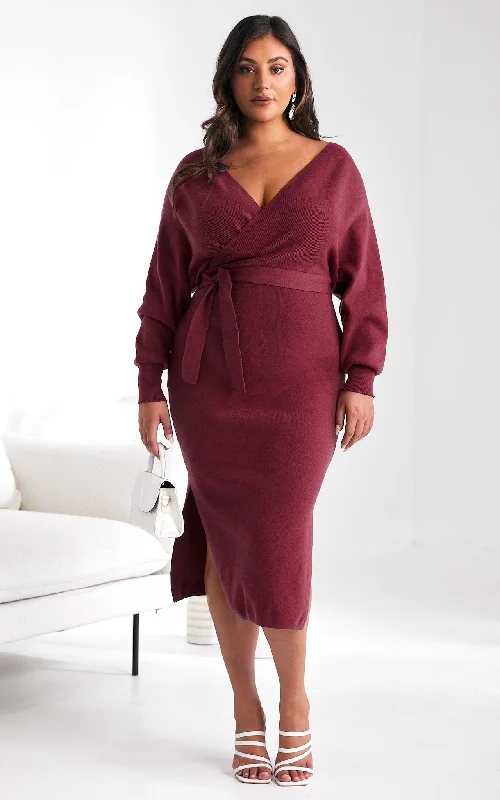 The Best Prices Catherine Knit Midi Dress - Burgundy