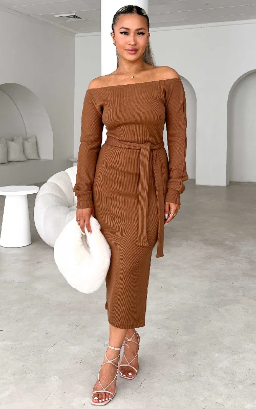 Price Drop Malcolm Knit Midi Dress - Chocolate Brown