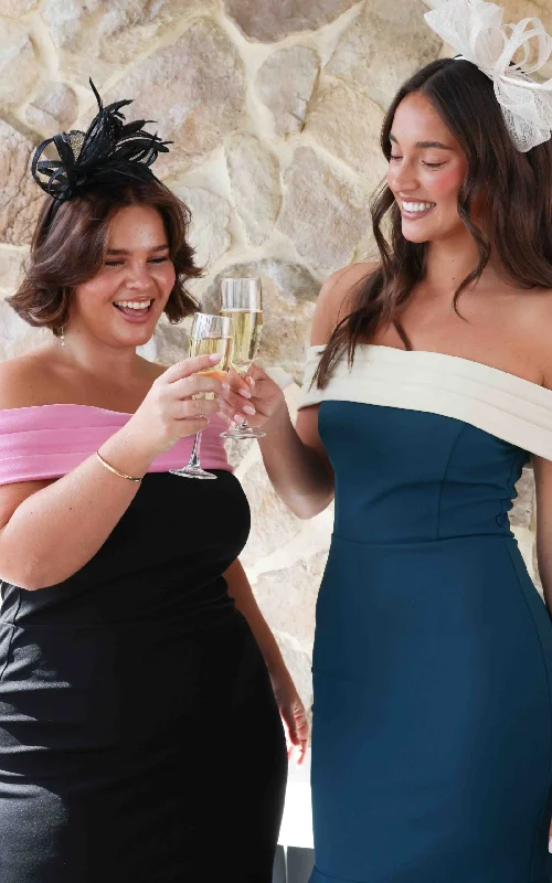 Mega Deal Celine Midi Dress - Teal Blue Cream