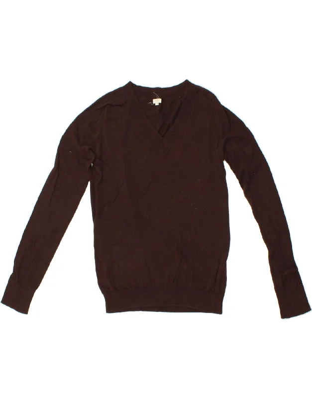 Act Now J. CREW Womens V-Neck Jumper Sweater UK 10 Small Brown Cotton