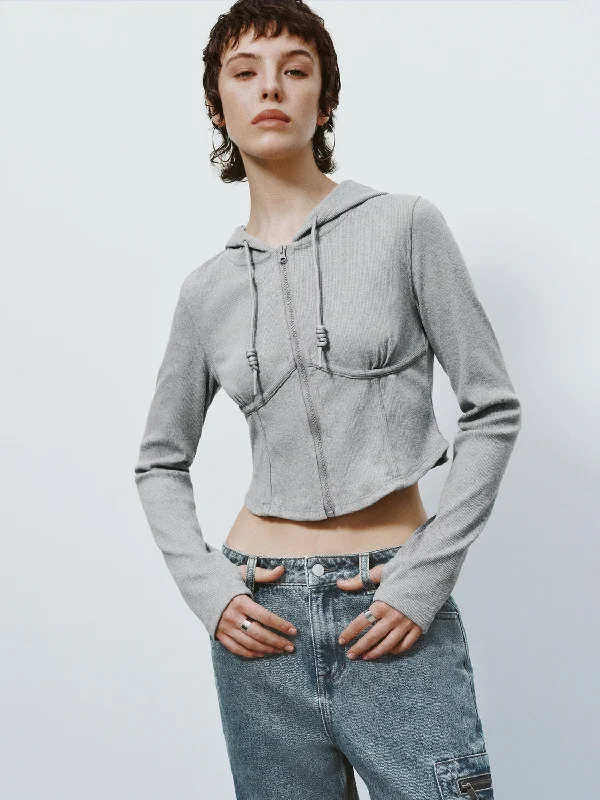 Act Now Zipper Front Hooded Skinny Jacket