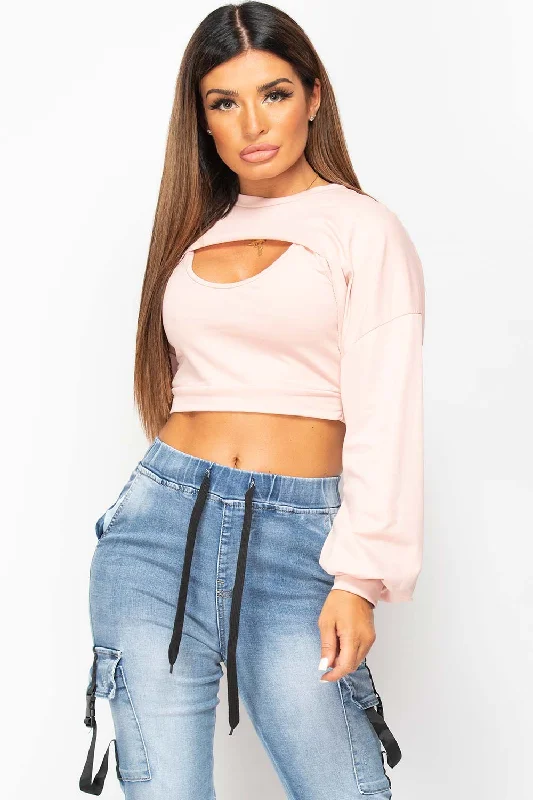 Price Buster Pink Cut Out Front Two Piece Sweatshirt