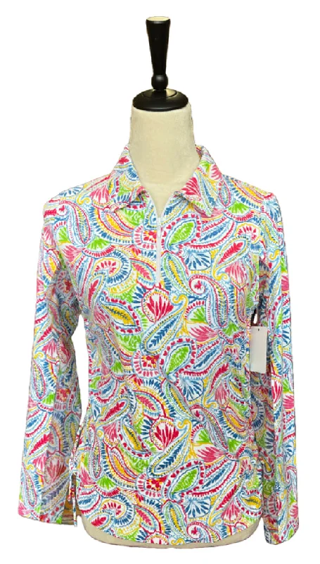 Exclusive Deal Ibkul Light Blue Multicolored Floral Patterned Golf Pullover Size S
