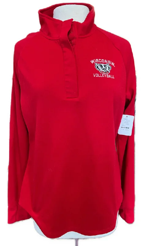 Discount Deals Under Armour Red Snap Pullover with Wisconsin Volleyball Logo Size XL MSP$70