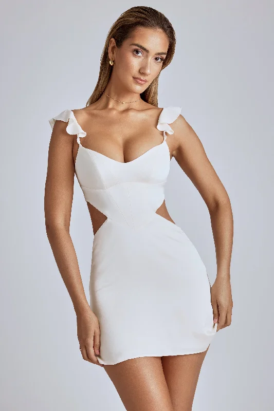 Price Blitz Cut Out Satin Mini Dress in Ivory