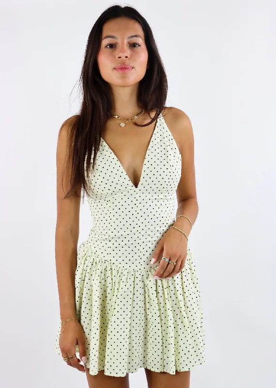 Act Fast Dippin Dot Drop-Waist Mini Dress ★ Cream Polka Dot