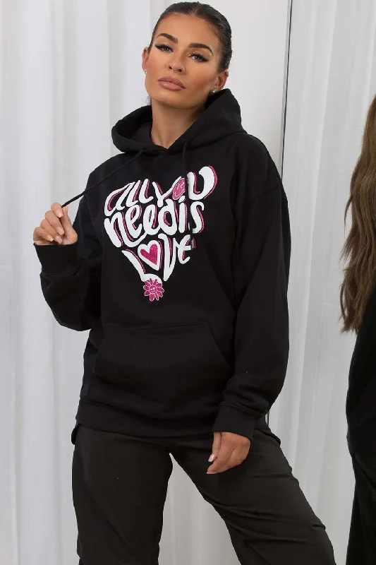 Buy Now Oversized Hoodie With All You Need Is Love Slogan Black