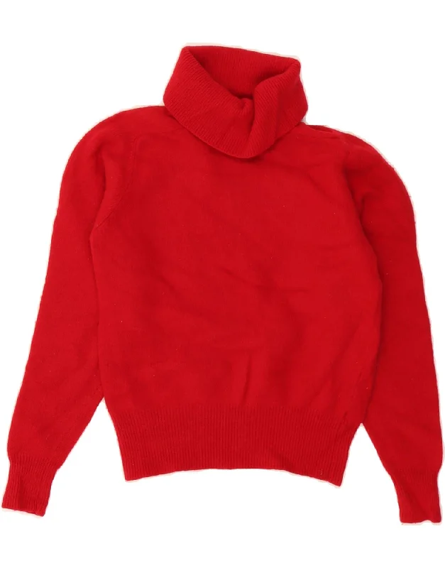 Online Only L.L.BEAN Womens Crop Roll Neck Jumper Sweater UK 10 Small Red Lambswool