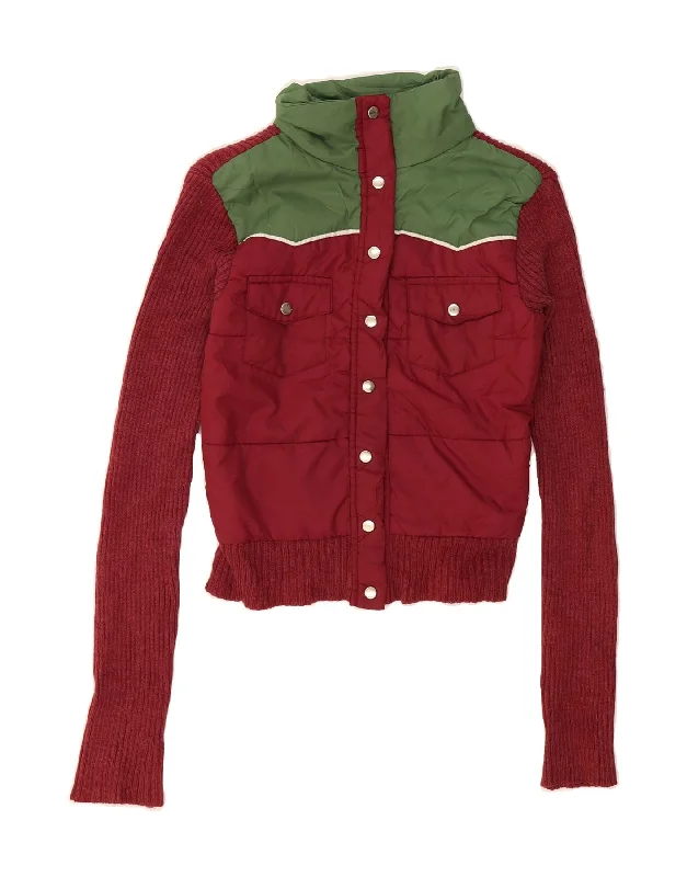 Unbeatable Prices MOSSIMO Womens Crop Cardigan Sweater UK 10 Small Maroon Colourblock Ramie
