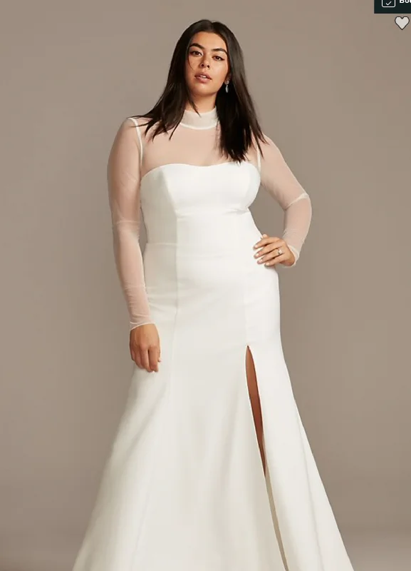 Year-End Sale David's Bridal Illusion Sleeve High Neck Plus Size Wedding Dress
