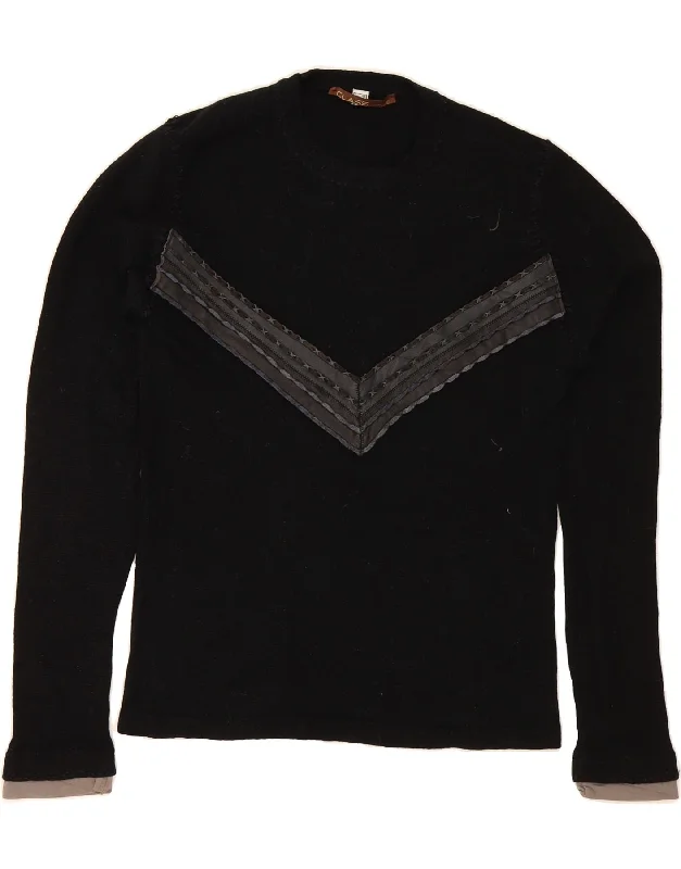 Value Deals CLASS Womens Crew Neck Jumper Sweater IT 46 Large Black Patchwork Wool