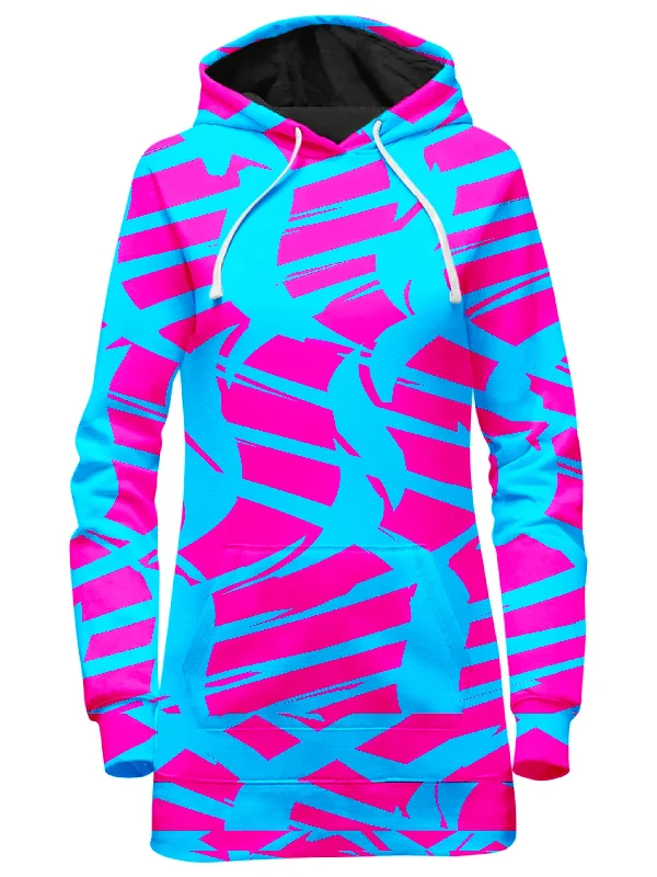 Special Discount Pink and Blue Squiggly Rave Checkered Hoodie Dress