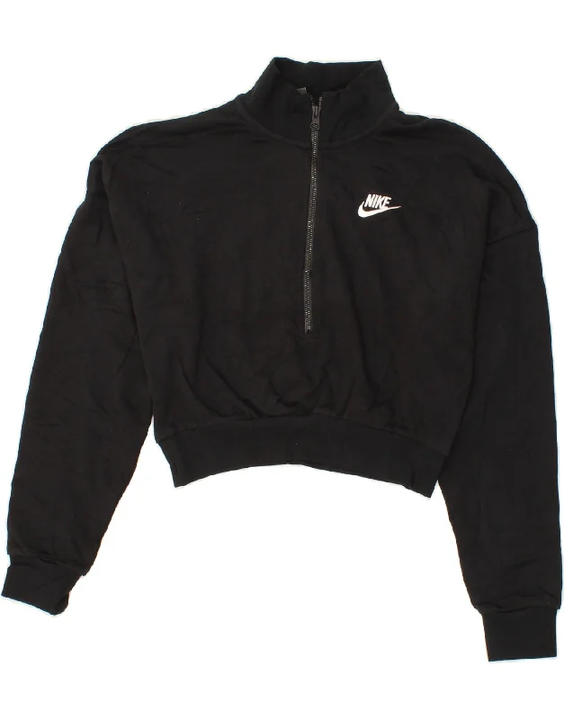 Markdowns NIKE Womens Oversized Zip Neck Sweatshirt Jumper UK 6 XS Black Cotton