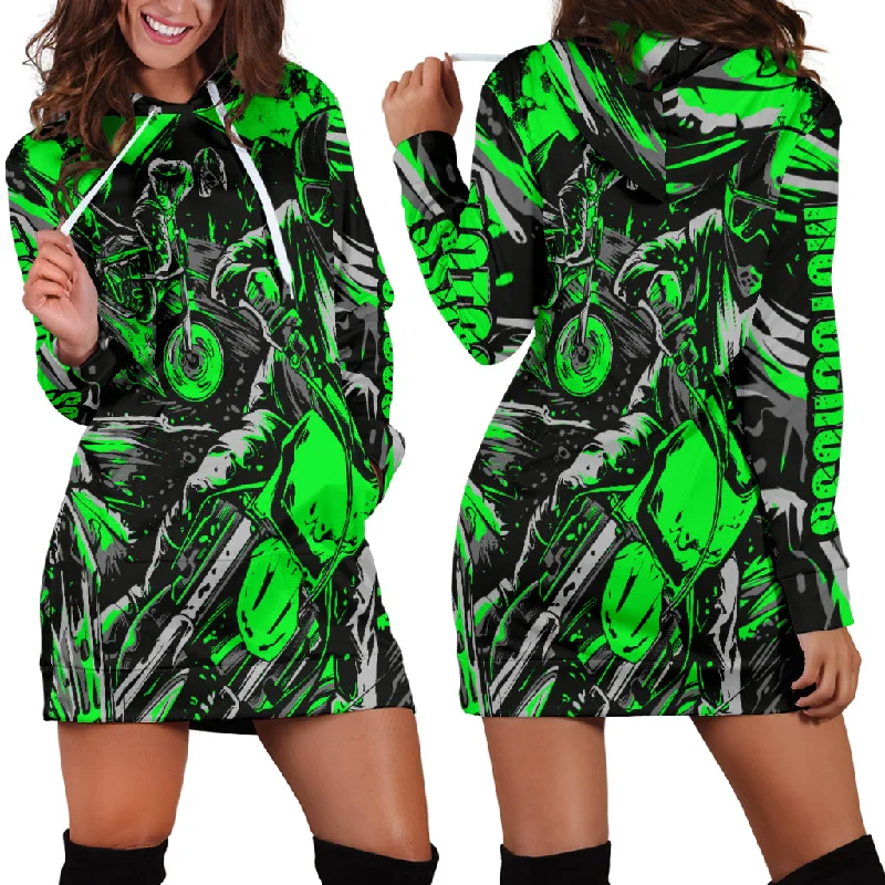 Bargain Prices Motocross Hoodie Dress Green