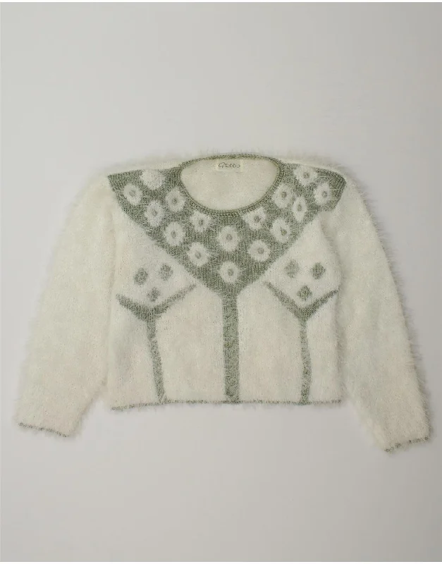 Daily Specials GREEN Womens Crop Boat Neck Jumper Sweater UK 12 Medium White Colourblock