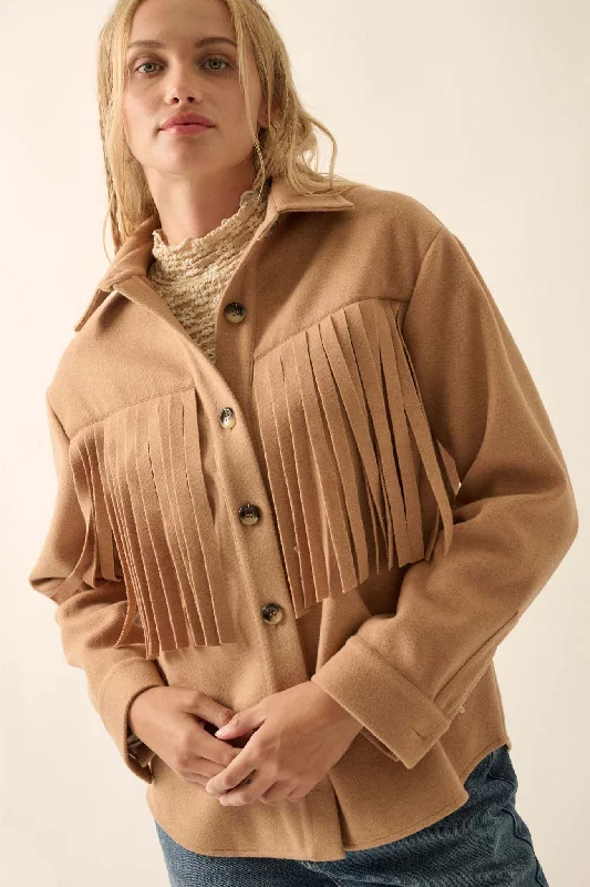 Mega Deal Desert Canyon Brushed Felt Fringe Shacket