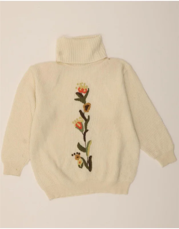 Best Seller YORN Womens Graphic Roll Neck Jumper Sweater UK 16 Large White Floral