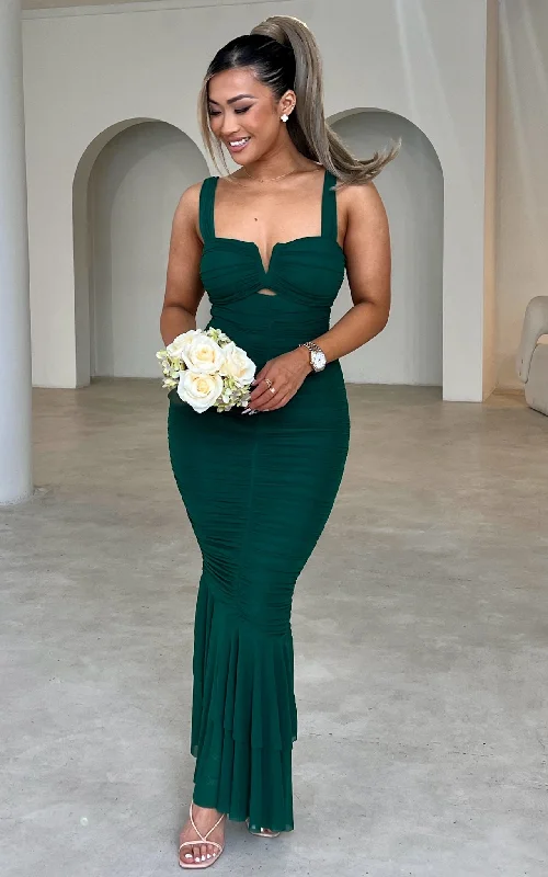 Extra Savings Highland Mesh Maxi Dress - Forest Green