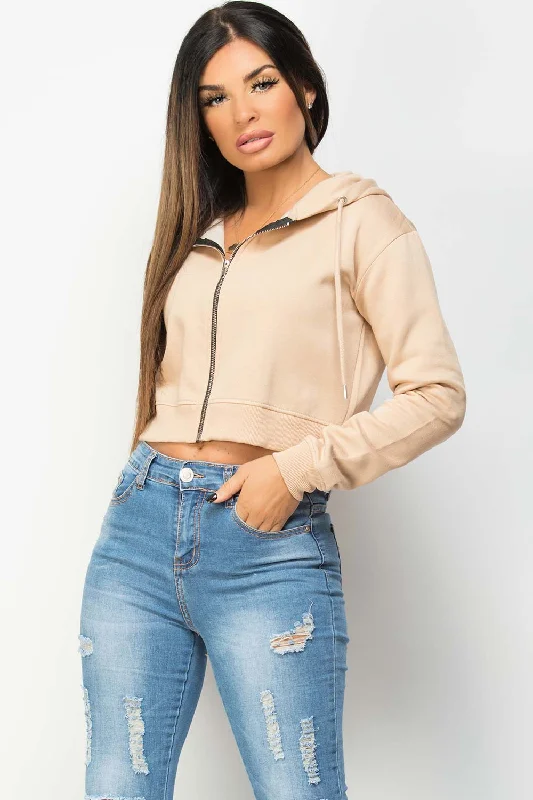 Huge Discounts Cropped Zip Up Hoodie Stone