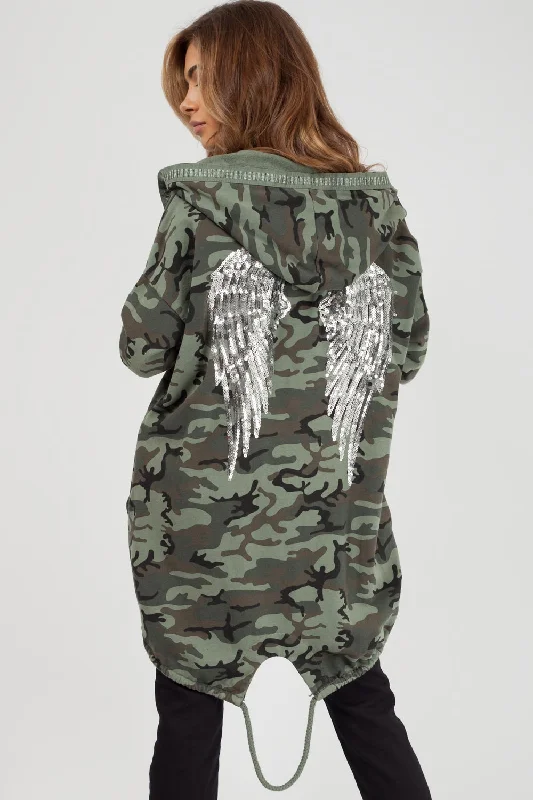 Major Savings Sequin Wings Camouflage Oversized Hoodie