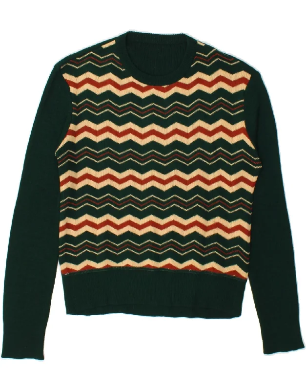 Huge Savings VINTAGE Womens Crew Neck Jumper Sweater UK 10 Small Green Chevron