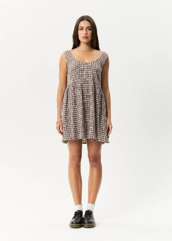 Price Drop AFENDS Womens Base Jesse - Seersucker Mini Dress - Coffee Check