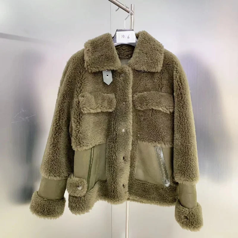 Hurry In short lamb wool 100% grain fur jacket