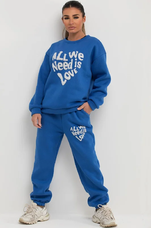 YEAR-End Clearance Loungewear Set With All We Need Is Love Towelling Blue