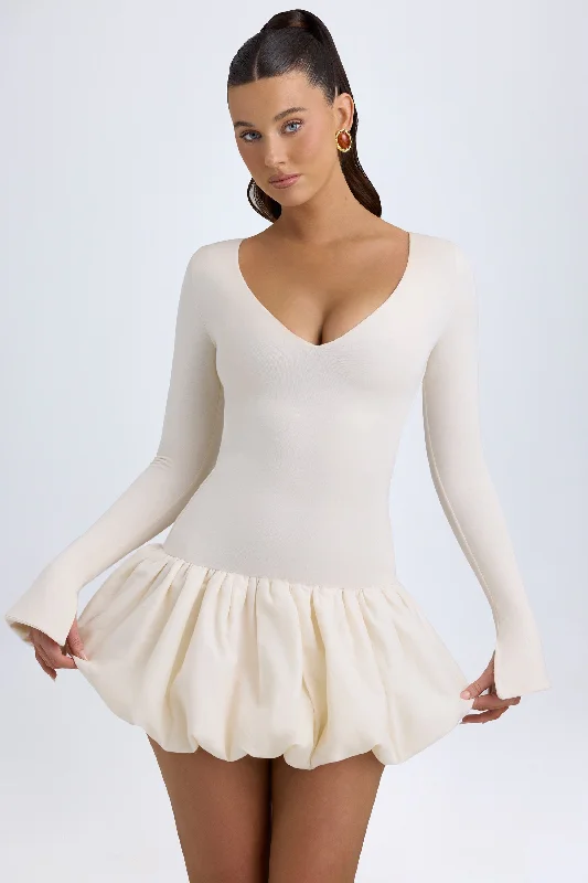 Stock Clearance Modal Drop-Waist Bubble Hem Mini Dress in Ivory