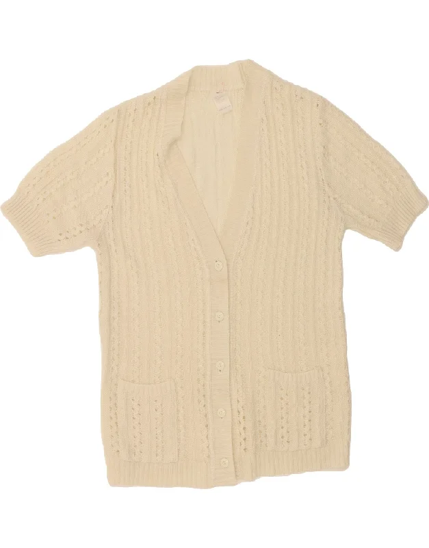 Unmissable Offer VINTAGE Womens Short Sleeve Cardigan Sweater IT 42 Medium White