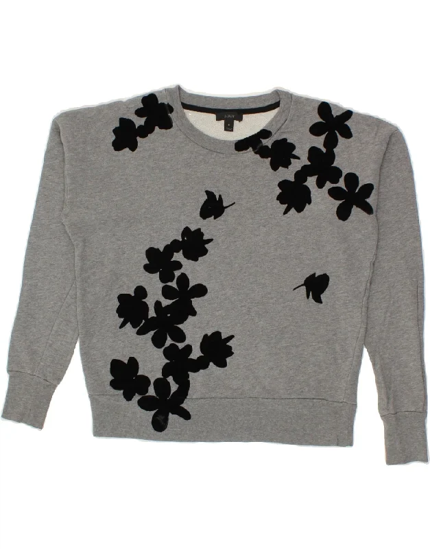 Instant Discount J. CREW Womens Oversized Sweatshirt Jumper UK 10 Small Grey Floral Cotton