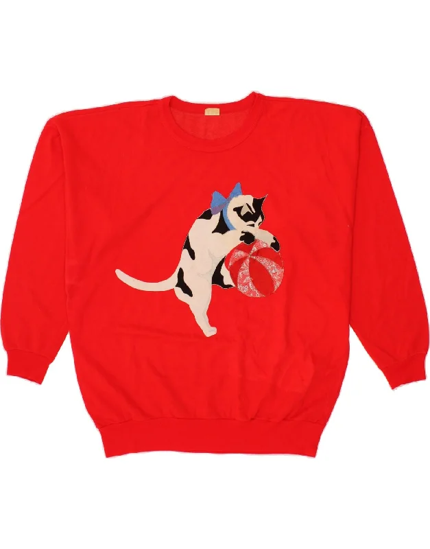 Mega Sale VINTAGE Womens Crew Neck Jumper Sweater UK 20 2XL Red Animal Print