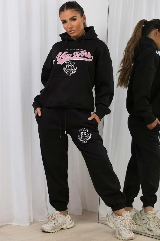 Seasonal Sale Loungewear Set With New York Embroidery Black