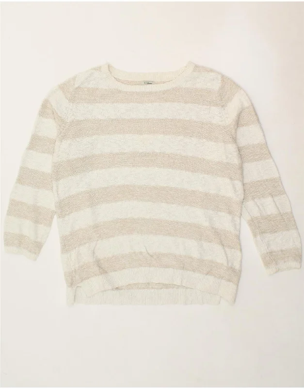 Deal Frenzy L.L.BEAN Womens Boat Neck Jumper Sweater UK 18 XL White Striped Cotton