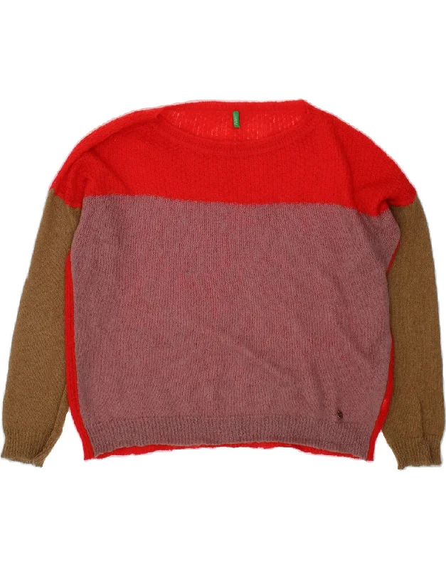 Deal Dash BENETTON Womens Boat Neck Jumper Sweater UK 16 Large Red Colourblock