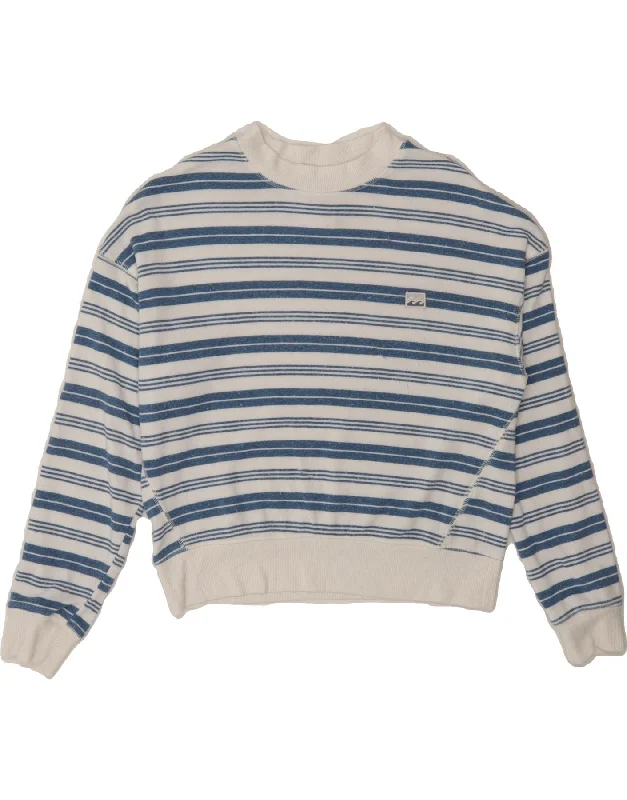 Reduced Prices BILLABONG Womens Oversized Sweatshirt Jumper UK 6 XS Navy Blue Striped