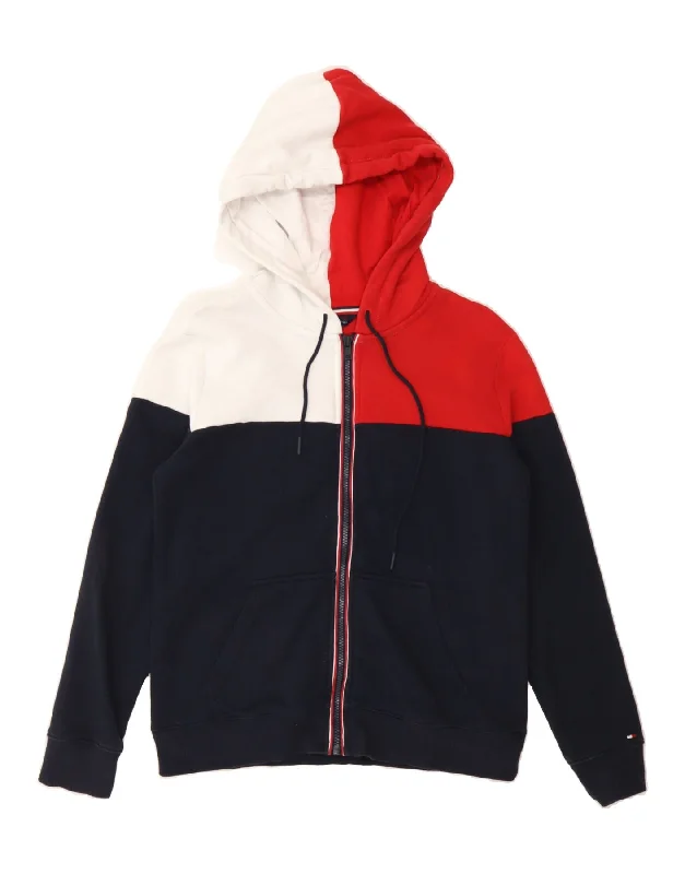 Limited Availability TOMMY HILFIGER Womens Zip Hoodie Sweater UK 10 Small Navy Blue Colourblock Limited Availability TOMMY HILFIGER Womens Zip Hoodie Sweater UK 10 Small Navy Blue Colourblock