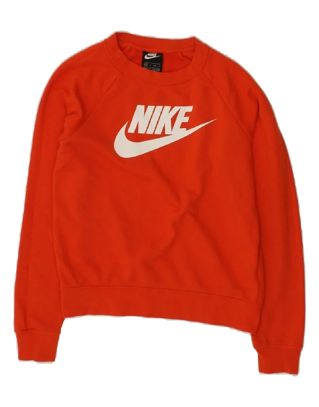 New Markdowns NIKE Womens Graphic Sweatshirt Jumper UK 6 XS Orange Cotton