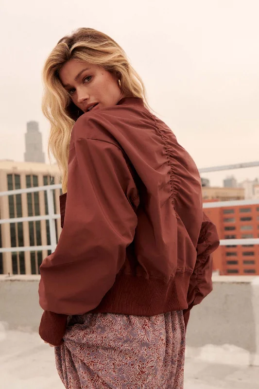 Great Bargains Taking Flight Ruched Bomber Jacket